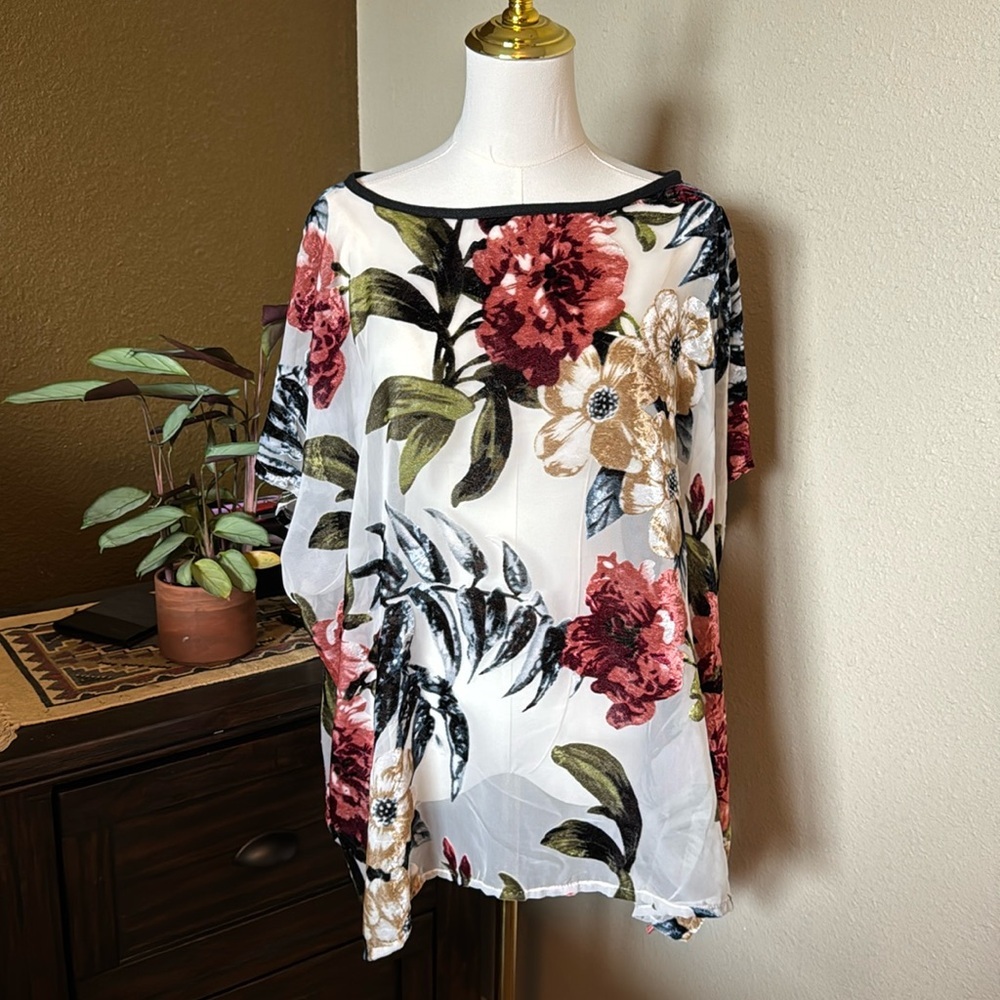 Velvet Floral Semi-Sheer Oversized Tunic